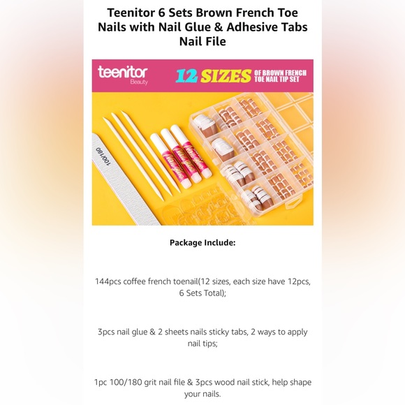 French Tip Press On Nails for Toe With Nail Glue, 6 Sets Toe Nail Tips Glue on - Picture 7 of 15